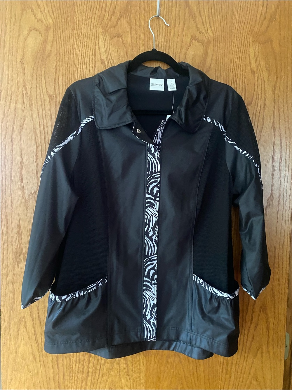 Whetherly Black Utility Jacket with Zebra-Print Trim